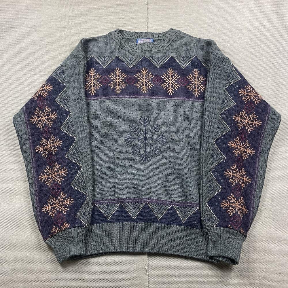 Pendleton Wool Sweater Mens Medium Pullover Fair Isle Snowflake USA 100% Wool
